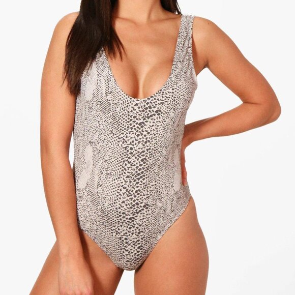 Boohoo Snakeskin Print Scoop Neck Swimsuit - Picture 1 of 2